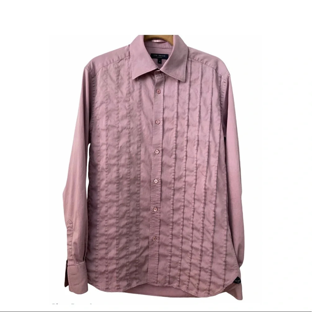 TED BAKER Men’s Button Down Long Sleeves Lilac Size 4 Dress Shirt Wedding